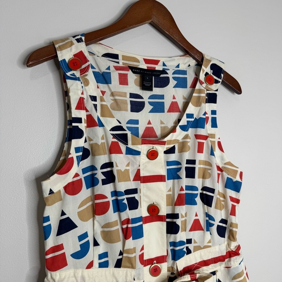 Marc by Marc Jacobs Cotton Button Front Retro Style Pleated Tie Belt Dress Large - Picture 2 of 10